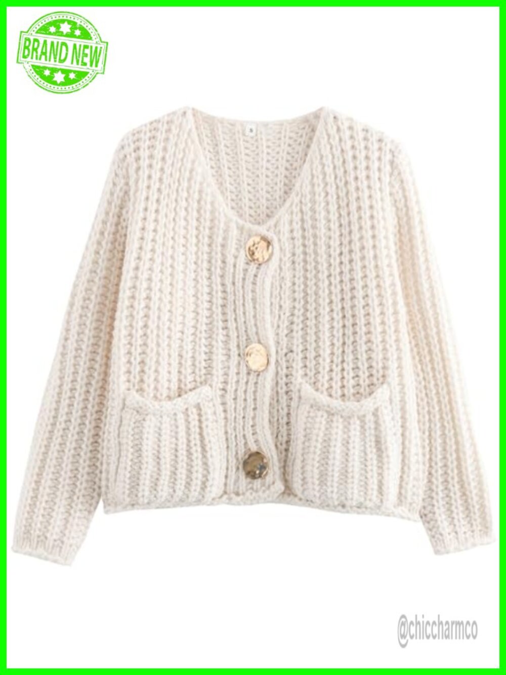 Womens Chunky Cable Knit Cropped Cardigan Button Down Sweater